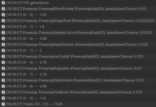 powerup generation console log at easy 50m